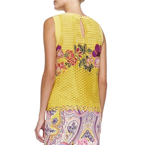 ETRO 40 US/4 Sleeveless Embroidered Lace Flower Sleeveless Top Yellow NWT $1,640 - Picture 2 of 12
